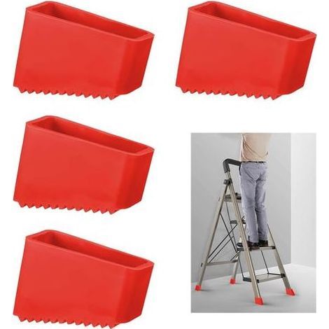 4 Pièces Couvre-Pieds d'Echelle, Embout Escabeau Universel en Caoutchouc, Patin Echelle Antidérapants pour Échelles Télescopiques et Escabeaux, Capuchons de Remplacement Résistants, Protection Sols (1/4)