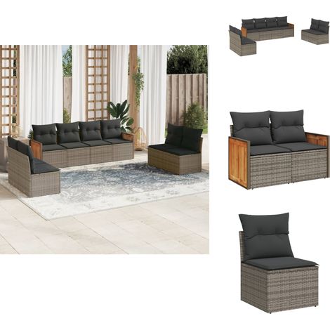 Salon de jardin 8 pcs avec coussins gris résine tressée - Salon De Jardin - Meuble De Jardin - Ensemble Salon De Jardin - Mobilier Extérieur - Set De Salon De Jardin (1/5)