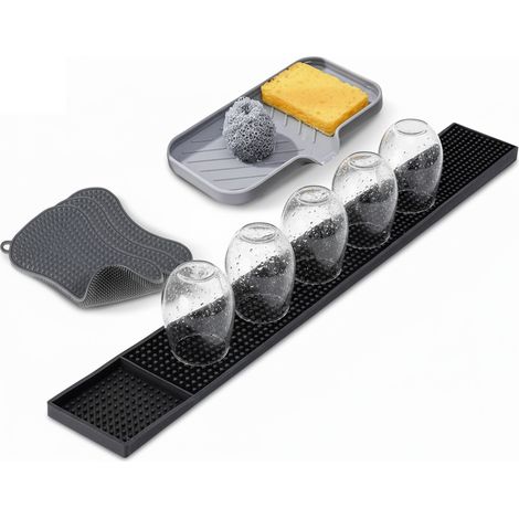 Set Silicone Cucina 5 Pezzi – Tappetino Lavello E Spugne Ultra-Assorbenti