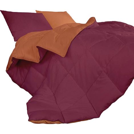 Piumino invernale caldo piumone 3 misure double face microfibra anallergico BordeauxArancio - Matrimoniale (1/3)