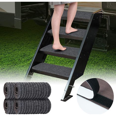GROOFOO Tapis d'Escalier,Lot de 4 Housses de Marche pour Camping-Car, Tapis de Marche pour Camping-Car, Tapis pour Maison Mobile, Camping-Car (61 x 19 cm, Noir)