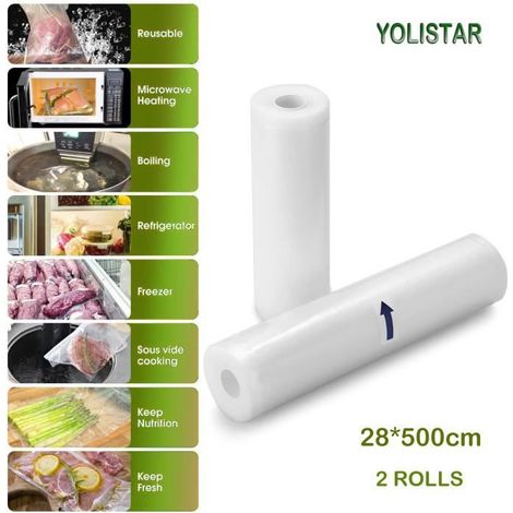 Sacs Sous vide Pack de 2 rouleaux 28x500cm, Sac sous vide alimentaire pour appareil sous vide, économiseur de nourriture et sous vi (1/4)