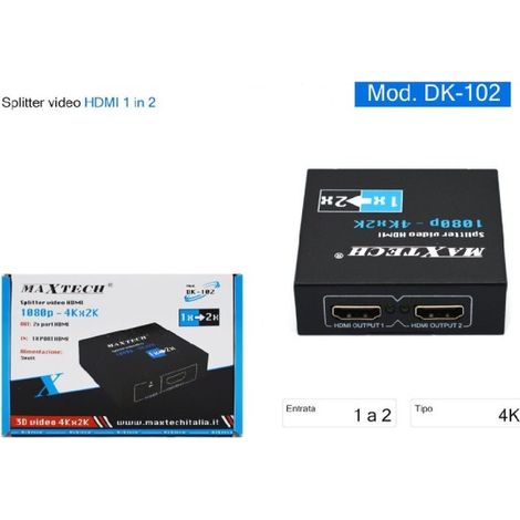 Trade Shop - Splitter Splitter 2 Puertos Usb Hdmi Full Hd 1080p Tv Ps3 Xbox 3d 4k Maxtech Dk-102 - (1/4)