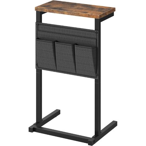 HOOBRO C-Shaped Coffee Table, Sofa Table, Bedside Table, Snack Table with 4 Oxford Fabric Bags, for Small Spaces, Living Room, Bedroom, Bathroom, Rustic Brown and Black EBF43SF01 (1/5)
