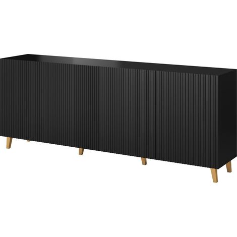 Bim Furniture – Commode 4D 200 cm noir mat – 4 tiroirs – Façades fraisées sans poignée – Corps en panneau stratifié – Design moderne scandinave (1/4)