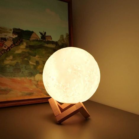 veilleuse LED 16 couleurs pour enfants, lampe lune imprimée en 3D avec support, télécommande/contrôle tactile et minuterie,12,2 cm. (1/4)