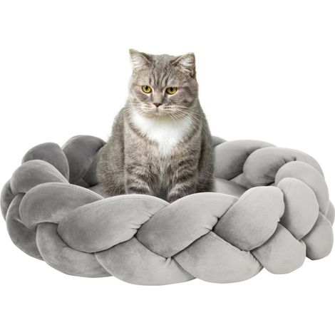 Panier chien chat avec coussin lavable 55x55x14 cm gris, modèle fonctionnel (1/5)