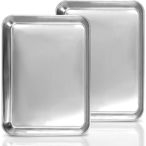 Plaque Four, Plat Inox Rectangulaire Plaque Patisserie Antiadhésive pour Ailes de Poulet Légumes (26.5 x 20.5 x 1.2 cm) (1/5)