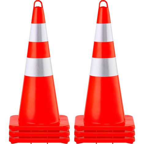 VEVOR Coni di Sicurezza, 6 x 28" Coni Traffico, Coni da Costruzione in PVC Arancione, 2 Collari Riflettenti Coni Traffico per il Controllo del Traffico, Parcheggio Stradale