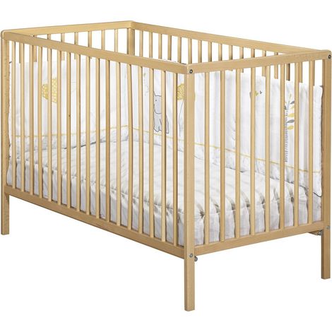 Les Tendances – Lit bébé 120x60 en hêtre laqué blanc – Barreaux ronds – Sommier réglable 3 positions – Fabrication européenne – Garanti sans solvant
