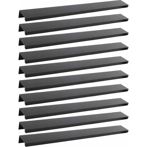 Lot de 10 poignées noires Poignées de meubles noires - Poignées invisibles Poignées d'armoires de cuisine noires Poignées de meubles en alliage d'aluminium noir mat Entraxe 200 mm (1/5)