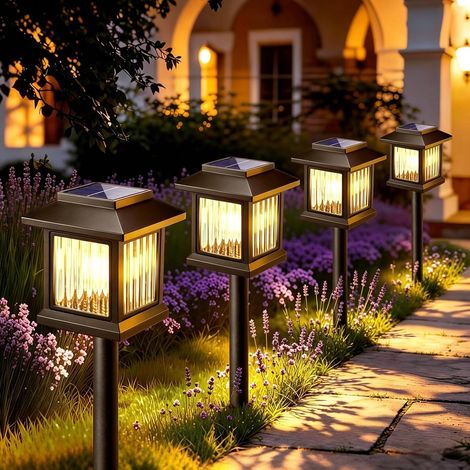 Set mit 4 Solar-Gartenleuchten für den Außenbereich, LED-Wegeleuchten, dekorative Solarleuchten für Garten, Balkon, Terrasse, Einfahrt und Rasen (1/4)