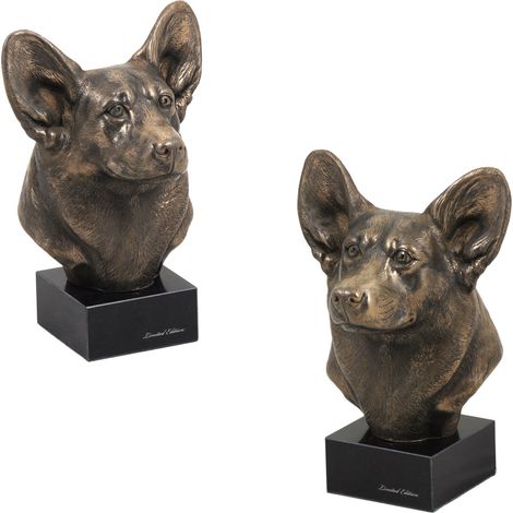 Corgi galés de Pembroke: estatuilla de perro, busto sobre una base de piedra, escultura, trofeo para una exposición canina de Art-Dog. (1/5)