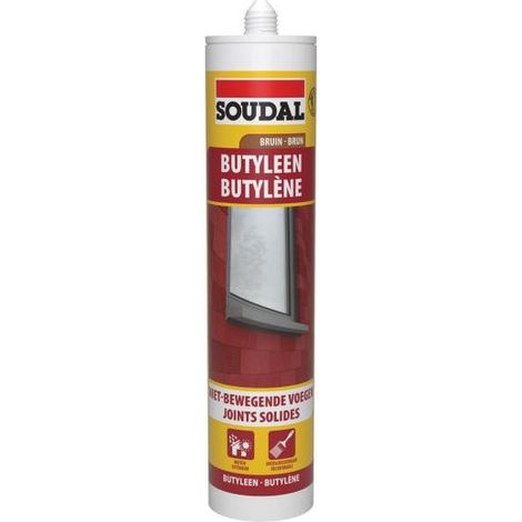 Butylène - Mastic plastic pour les joints à faible mouvement - Soudal - Cartouche de 290 ml Brun