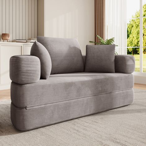 Canapé-lit pliable 173x176 cm brun gris en mousse avec coussins et design 2-en-1 (1/5)
