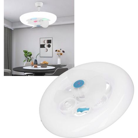 Ventilateur Plafonnier E27, Oscillation 360°, Variateur Lumière & Vitesse, Télécommande, Blanc, Ø26cm, Installation Ajustable (1/4)
