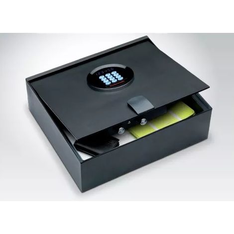 TECHNOSAFE - Coffre-fort à fixer pour maison et voiture à combinaison électronique digitale motorisée, écran à LED, 2 pênes, 10 L, 12,7x40x35 cm