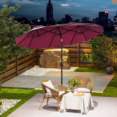 Parasol double de jardin 295 x 152 x 222 cm avec inclinaison à 45° et manivelle manuelle pour terrasse, balcon ou piscine, rouge (1/5)