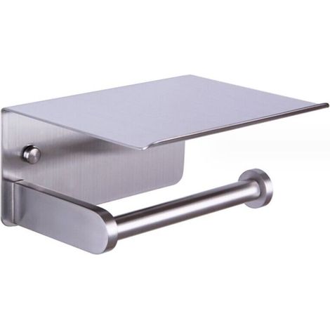 Toilet Roll Holder, Wall-Mounted Toilet Roll Holder with Storage Shelf, Self-Adhesive, Aluminium (Silver) (1/4)
