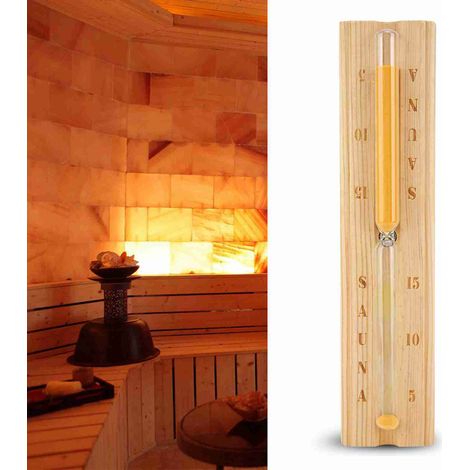 Sablier de Sauna en Bois - Timer à Sable 15 Minutes avec Marqueurs 5 et 10 Min - Installation Facile - Matériau Bois et Verre Haute Qualité - Longueur 30,1cm