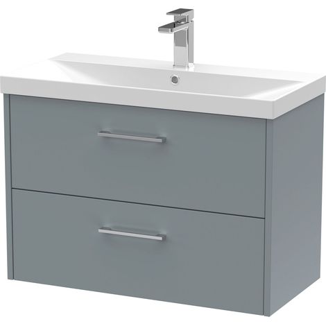 Winshill Contemporary 2 Drawer Wall Hung Vanity Unit with Thin Edge Basin, Grey, 800mm