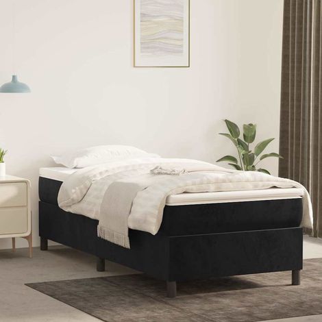 Cama box spring con colchón terciopelo negro 80x200 cm (1/5)