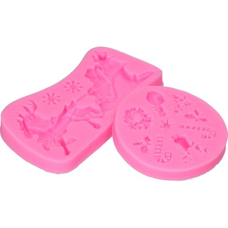 2 moules en silicone antiadhésifs, lavables, résistants aux hautes températures et flexibles, en forme de Père Noël et de renne.