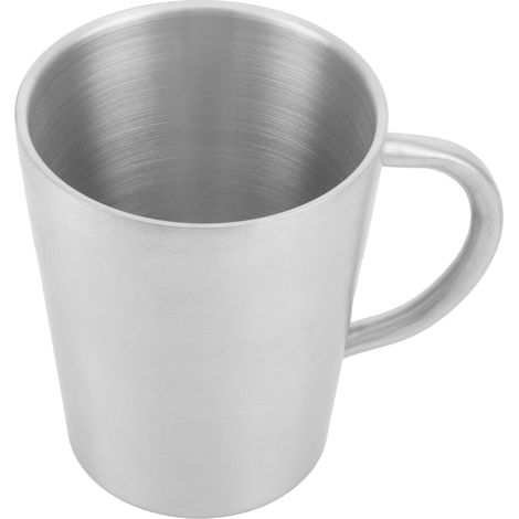 Mug portable 300 ml en acier inoxydable 304 à double paroi isolante, avec anse, finition argent mat (1/5)