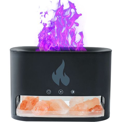 Diffuseur 250ml USB-C – Lampe sel himalayen + effet flamme 4 couleurs, brume fraîche, chambre / yoga / bureau, cadeau apaisant Fête des Mères (1/5)