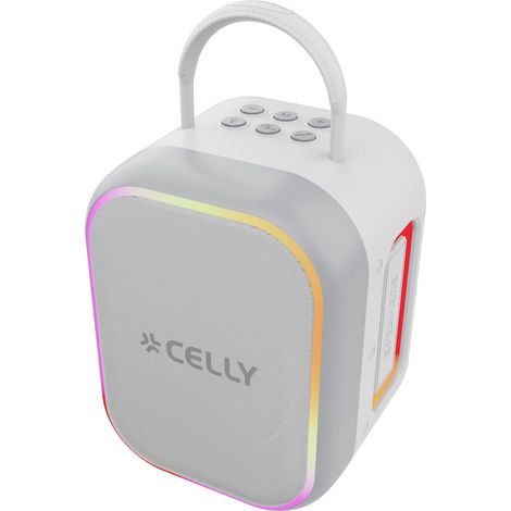 Celly – Speaker Bluetooth 10 W con 2 Microfoni Wireless, LED RGB, Batteria Ricaricabile, Ideale per Bambini e Karaoke, Colore Grigio (1/5)