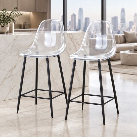 Tabourets de bar transparents, lot de 2, structure métallique noire, 101,6 cm HAVRYA (1/5)