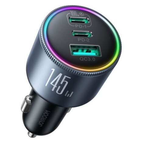 Joyroom JR-CCL05 - Cargador de coche retráctil 4 en 1, cable USB C y Lightning integrado + conectores tipo C y USB-A, carga rápida PD/PPS de 30 W, cable retráctil de 80 cm, color negro