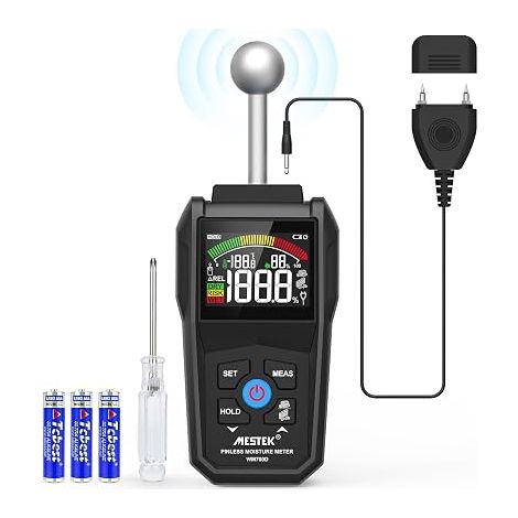 Testeur Humidité, Testeur Humidité Bois, 2 en 1 Humidimètre avec Ecran LCD Couleur et Alarme, Détecte 20-40 mm de Mur, Bois, Maçonnerie, Béton et Autres Matériaux de Construction (1/5)
