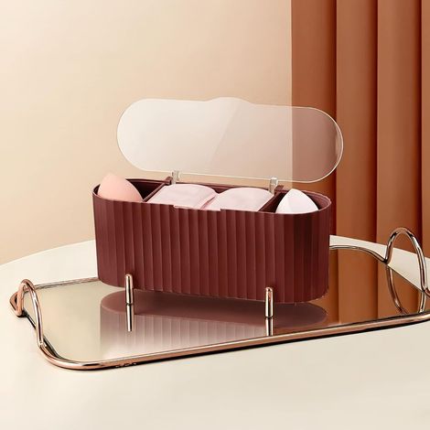 Distributeur de cotons-tiges avec 3 compartiments et couvercle, boîte de rangement pour cotons et cosmétiques, table de toilette (1/5)
