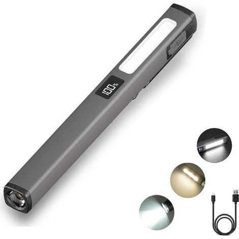 Linterna trabajo COB Linterna clip bolígrafo aleación aluminio, Recargable USB reparación automóviles, incluyendo blanco cálido rojo, portátil (1/5)