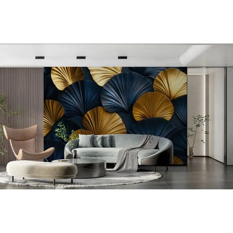 Papier Peint Art & Déco – Éventails Or et Bleu Nuit - 500 x 270 cm (1/2)