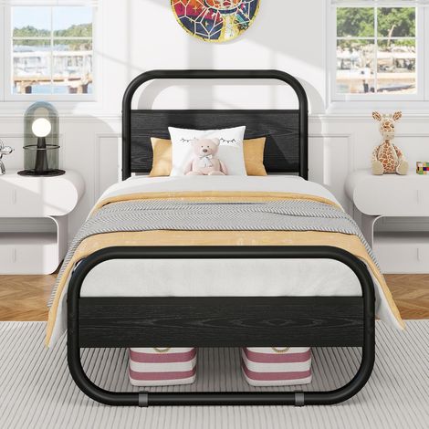 Cadre de lit simple 91 cm avec tête de lit et pied de lit en bois (1/5)