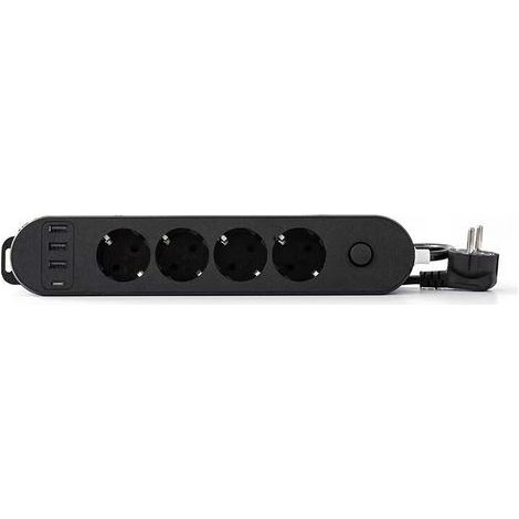 Multiprise 4 Prises 16A + 4 USB (3 USB A + 1 USB C PD20W) avec Interrupteur, Câble 2M, Noir