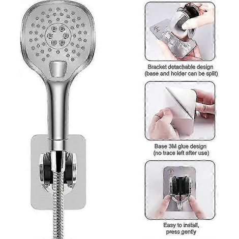 Support de douche, support mural auto-adhésif et détachable pour pommeau de douche, angle réglable, étanche, forte capacité de charge, convient aux salles de bains et aux hôtels. (1/4)