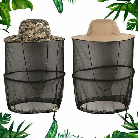 2 Pcs Chapeau de Filet de Tête de Moustique, Chapeau de Masque Anti-Moustique Extérieur, Chapeau de Maille Apicole Anti-Moustiques Anti-ultraviolets Pliable avec Maille Cachée-LIAIKI (1/5)