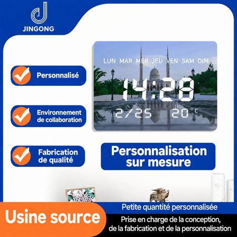 Horloge murale digitale LED multifonction 27,5 x 20 cm thermomètre hygromètre 47 × 33 × 46 cm 630 g – Livraison gratuite (1/5)