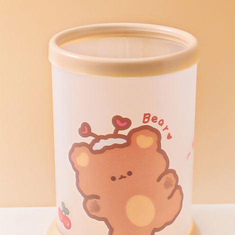 Porte-stylo rond pliable et créatif, motif ourson, frais et mignon, idéal pour Instagram, boîte de rangement pour bureau d'étudiant.