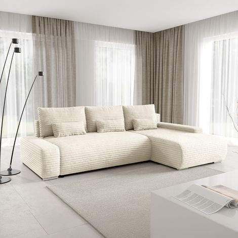 Ecksofa, gerade, umwandelbar, 3-sitzig, mit Truhe Ivana Off-White