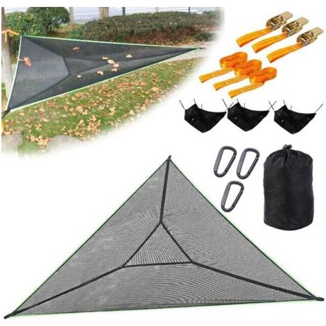 Hamac triangulaire de camping pour l'extérieur, hamac d'arbre portable avec 3 sangles d'arrimage à cliquet et poche en filet, 400 x 400 x 400 cm (1/5)