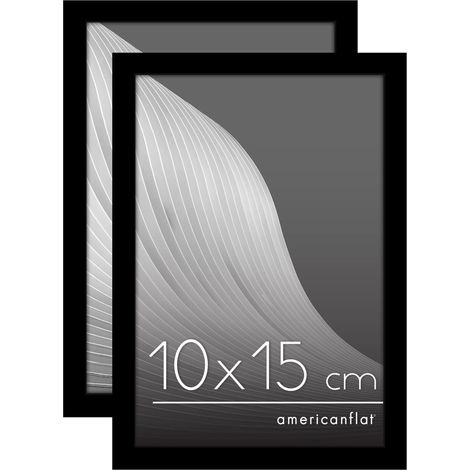 Cadre Photo 10x15 cm Noir - Cadre 10x15 cm avec Bordure Fine, Vitre Antichoc, Chevalet et Matériel de Suspension Intégré pour Mur et Surface Plane - Lot de 2 (1/5)