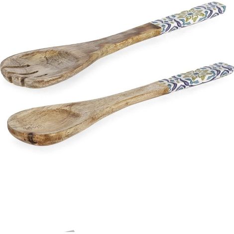 Bizzotto set 2 posate insalata sintra con decoro maioliche in legno di mango