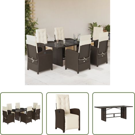 vidaXL Mobilier extérieur - Ensemble à manger de jardin et coussins 7 pcs marron rotin (1/5)