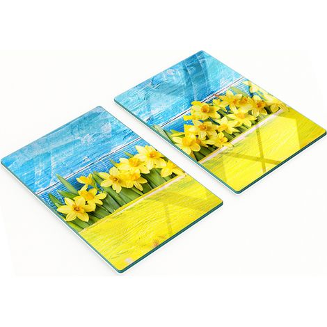 Tablas de cocina de vidrio templado con motivos decorativos de narcisos, 2 x 40 x 52 cm. (1/5)