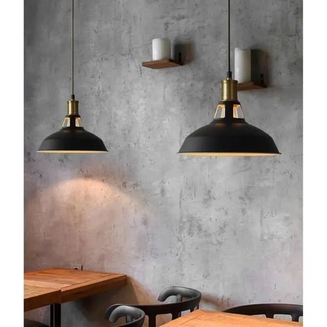 U-do 2 PCS Lustre Suspension Industrielle Loft en Métal - E27 - Blanc et Noir (1/4)
