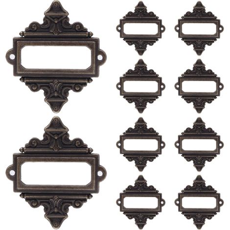 Lot de 10Pcs (55x62mm) Cadre D'étiquette Rétro Porte étiquettes Antique Cadre en Métal Cadre Étiquette de Nom Vintage Carte d'étiquette pour Meubles Tiroirs Armoires Classeurs (1/5)